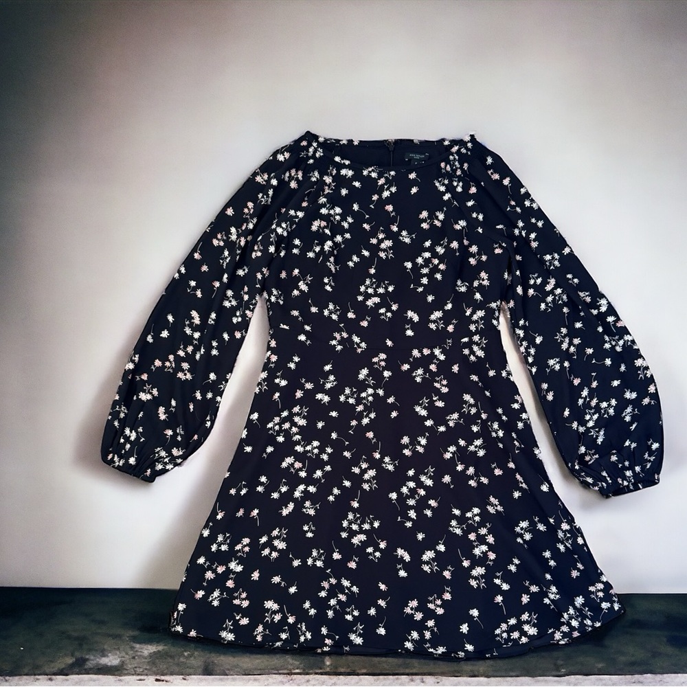 Ann Taylor Black Floral Dress Size 2 Petite